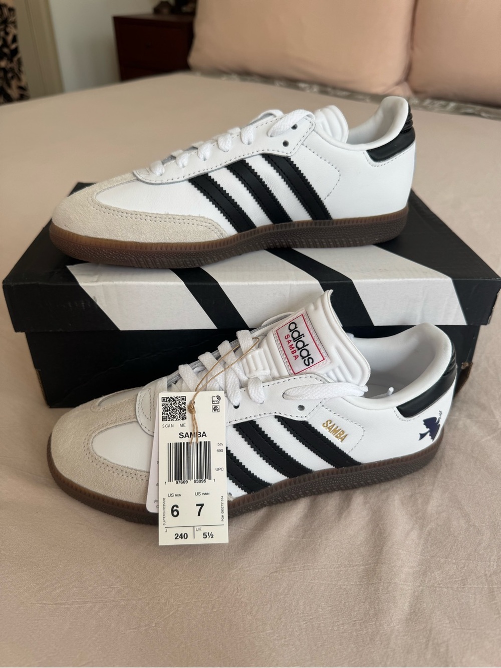 Adidas Samba with custom La colombe / bird logo